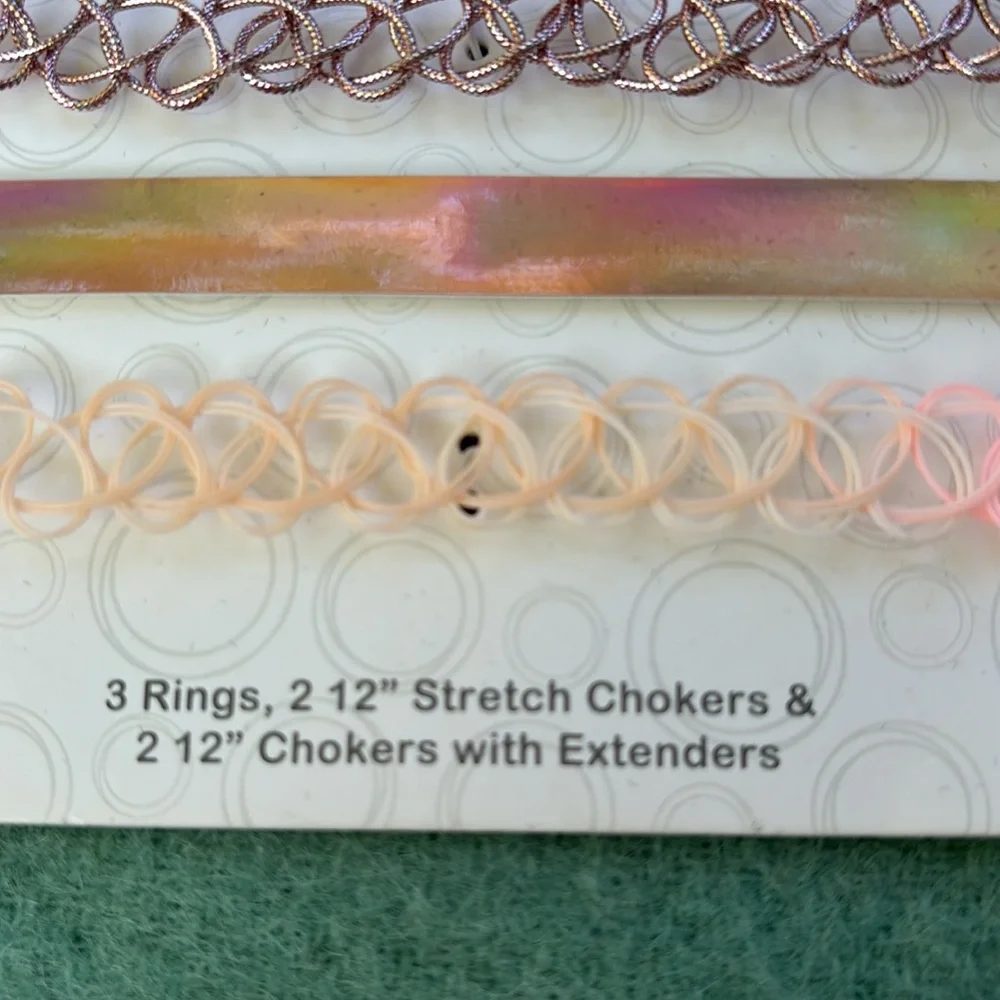NWT Wonder Nation 4 12” Chokers 2 Extenders 3 Rings Set Butterfly Love Stretch